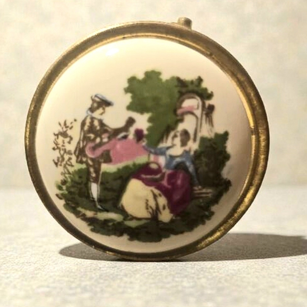 Vintage Decorative Trinket Pill Box with Pastoral Scene